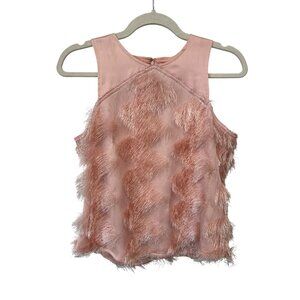 Cache Top Size XS Eyelash Fringe Blush Pink Textured Design Professional Formal